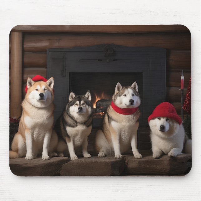 Akita by the Fireplace Christmas  Mouse Mat (Front)
