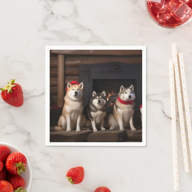 Akita by the Fireplace Christmas  Napkin (Insitu)