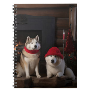 Akita by the Fireplace Christmas  Notebook