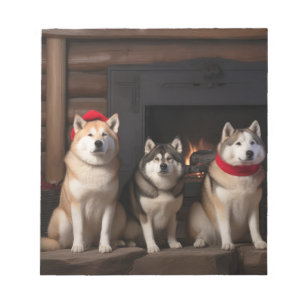 Akita by the Fireplace Christmas Notepad