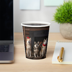 Akita by the Fireplace Christmas Paper Cups