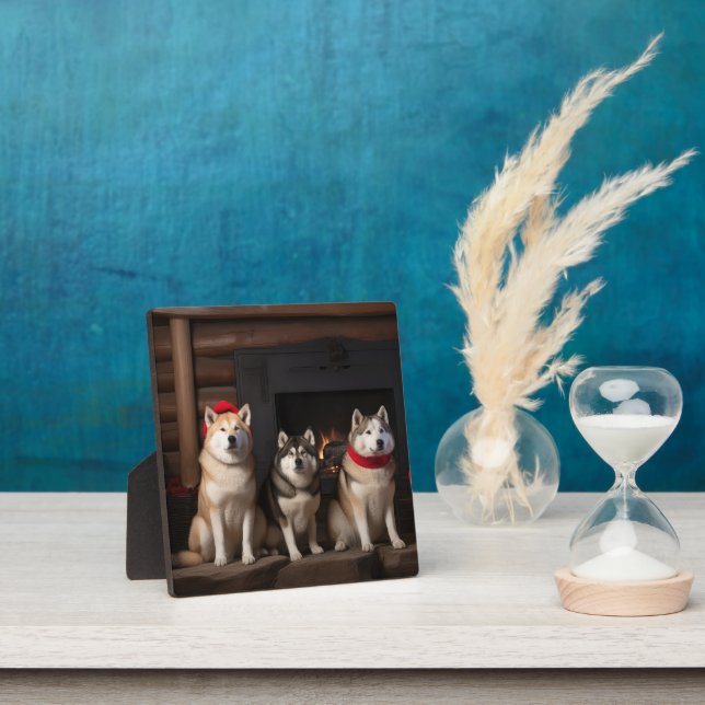 Akita by the Fireplace Christmas  Plaque (Insitu)