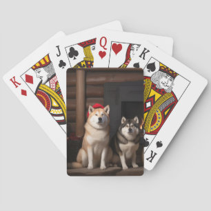 Akita by the Fireplace Christmas Playing Cards