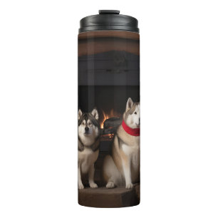 Akita by the Fireplace Christmas Thermal Tumbler