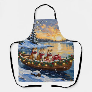 Akita Christmas Boat Holiday Apron