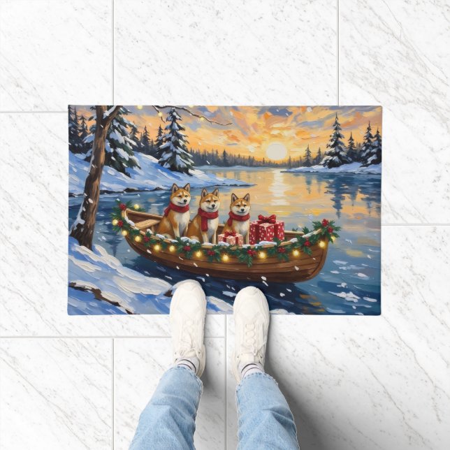 Akita Christmas Boat Holiday Doormat (Indoor)