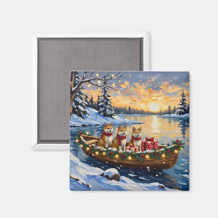Akita Christmas Boat Holiday Magnet