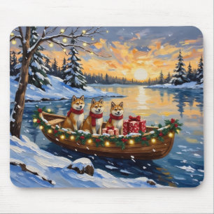 Akita Christmas Boat Holiday Mouse Mat