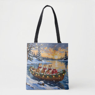 Akita Christmas Boat Holiday Tote Bag
