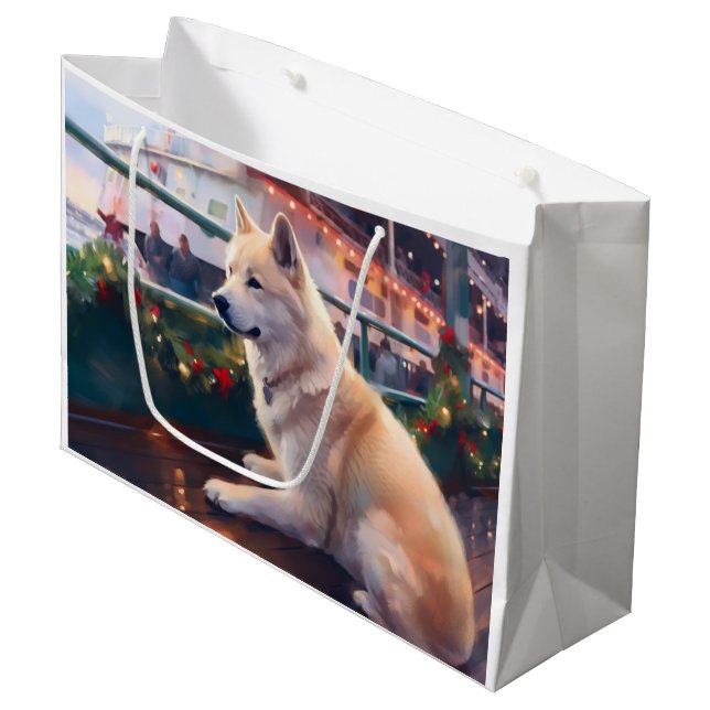 Akita Christmas Cruise: Pawsome Holiday Delight Large Gift Bag (Front Angled)