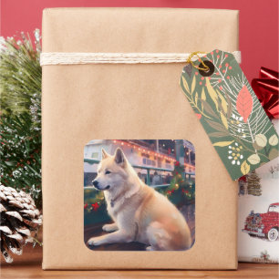 Akita Christmas Cruise: Pawsome Holiday Delight Square Sticker