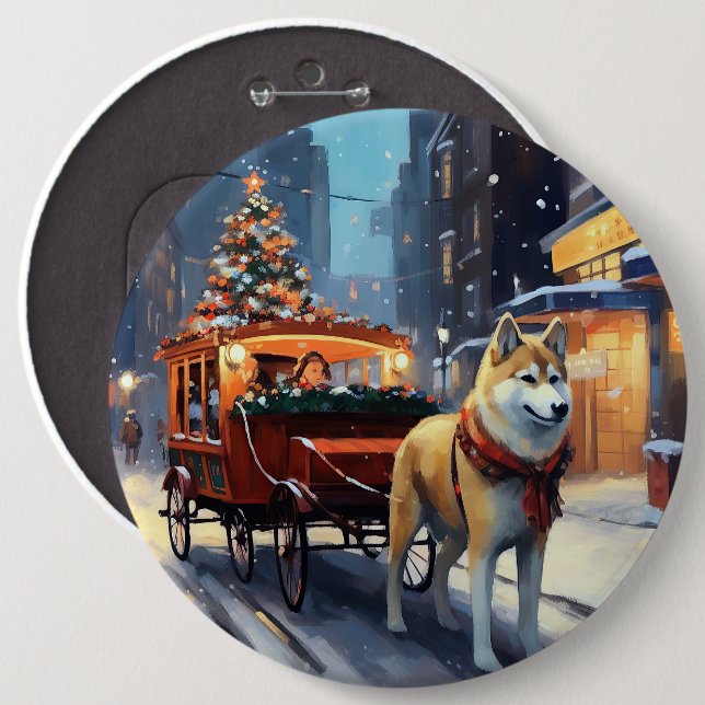 Akita Christmas Festive Season 6 Cm Round Badge (Front & Back)