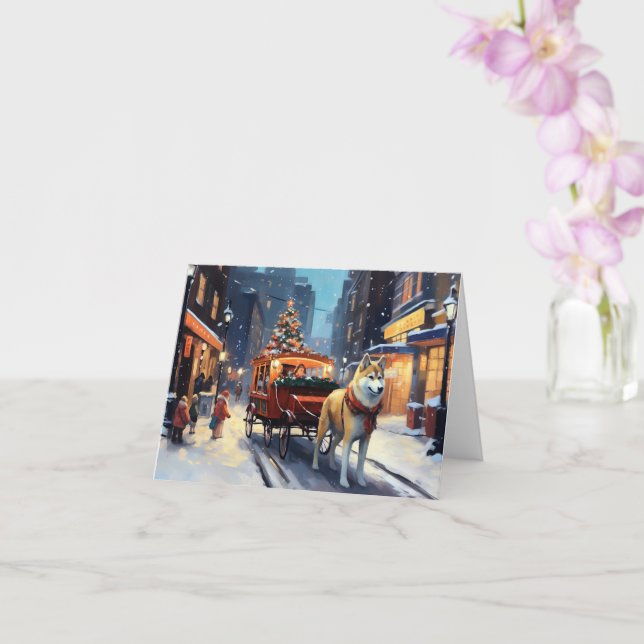 Akita Christmas Festive Season Card (Orchid)