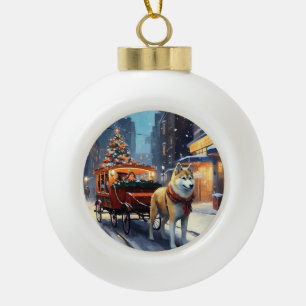 Akita Christmas Festive Season Ceramic Ball Christmas Ornament