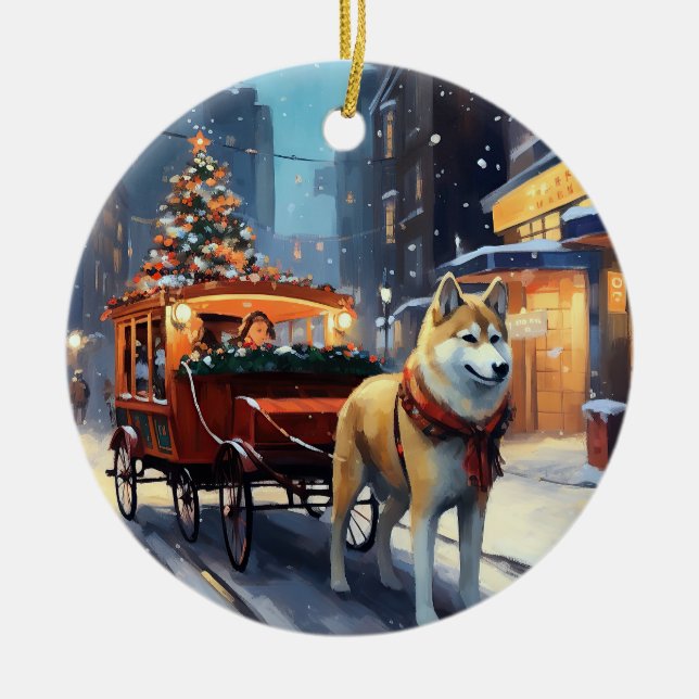 Akita Christmas Festive Season Ceramic Tree Decoration (Front)