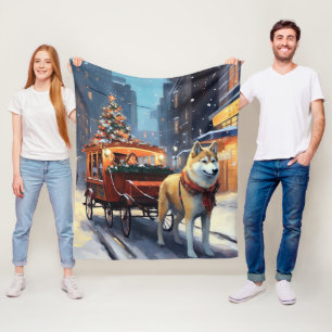 Akita Christmas Festive Season Fleece Blanket