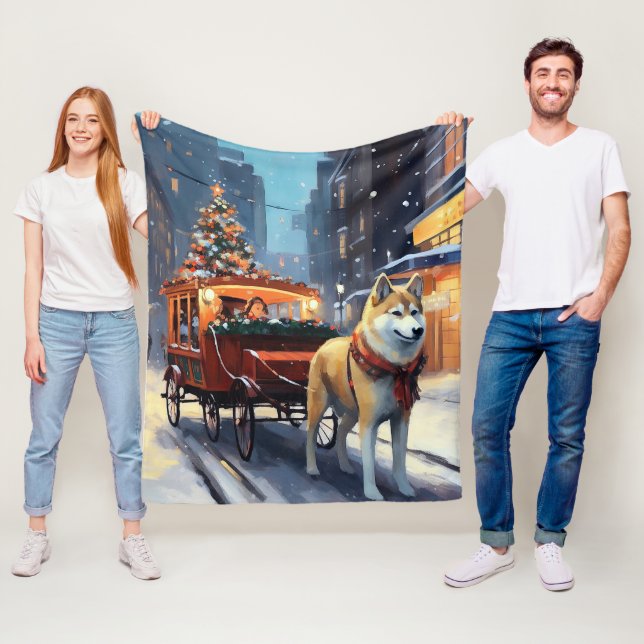 Akita Christmas Festive Season Fleece Blanket (In Situ)