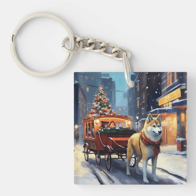 Akita Christmas Festive Season Key Ring (Front)