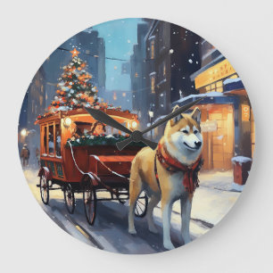 Akita Christmas Festive Season Large Clock