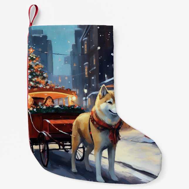 Akita Christmas Festive Season Small Christmas Stocking (Front)