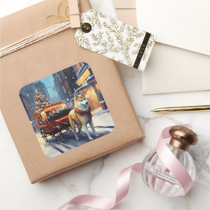 Akita Christmas Festive Season Square Sticker