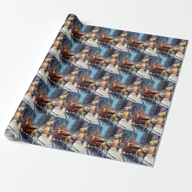 Akita Christmas Festive Season Wrapping Paper (Unrolled)