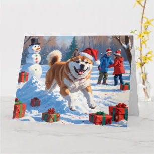 Akita Christmas Festive Snow Scene  Card