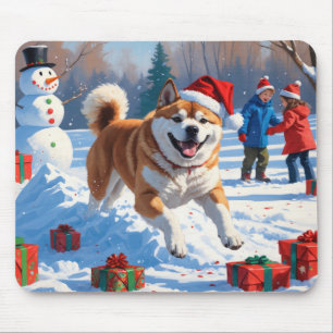 Akita Christmas Festive Snow Scene Mouse Mat