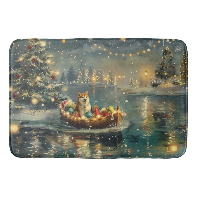 Akita Christmas Festive Voyage Bath Mat (Front)