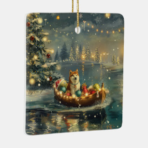 Akita Christmas Festive Voyage Ceramic Ornament