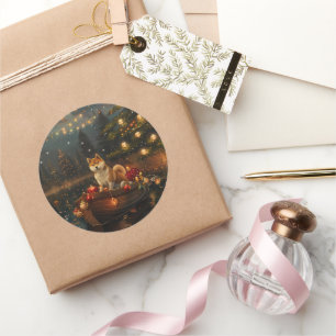 Akita Christmas Festive Voyage Classic Round Sticker