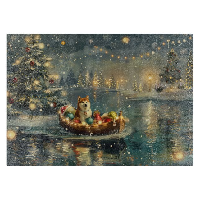 Akita Christmas Festive Voyage Cutting Board (Front)