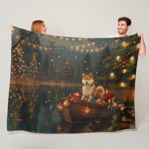 Akita Christmas Festive Voyage Fleece Blanket