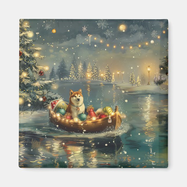 Akita Christmas Festive Voyage Magnet (Front)