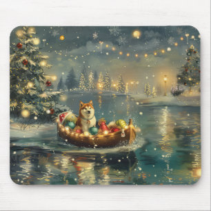 Akita Christmas Festive Voyage Mouse Mat