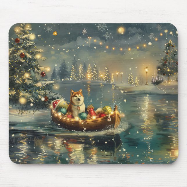 Akita Christmas Festive Voyage Mouse Mat (Front)