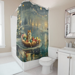 Akita Christmas Festive Voyage Shower Curtain