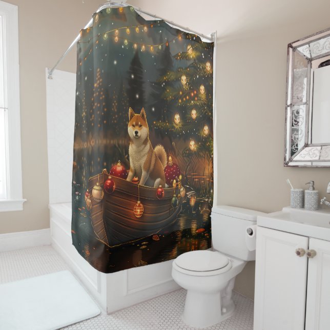 Akita Christmas Festive Voyage Shower Curtain (In Situ)