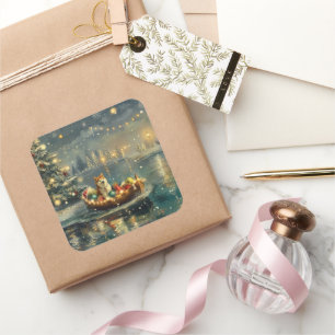 Akita Christmas Festive Voyage Square Sticker