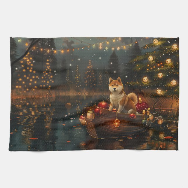 Akita Christmas Festive Voyage Tea Towel (Horizontal)