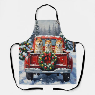 Akita Christmas Red Truck Holiday Apron