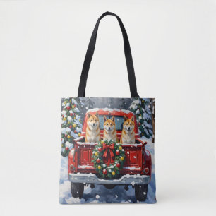 Akita Christmas Red Truck Holiday Tote Bag