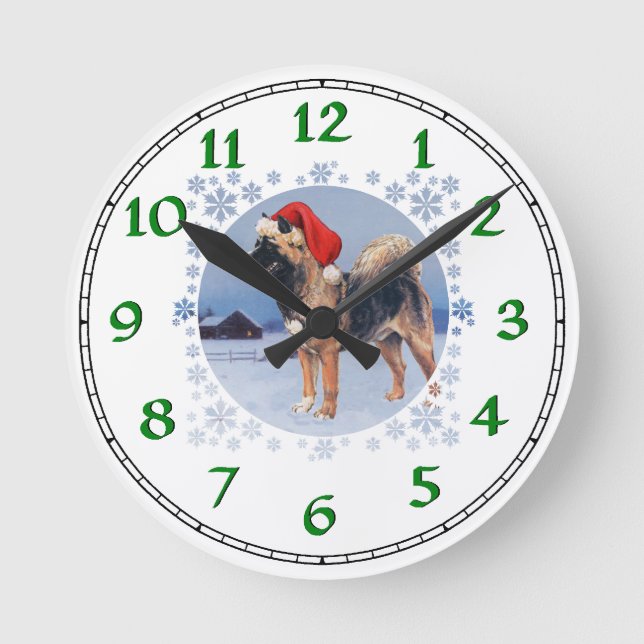 Akita Christmas Round Clock (Front)