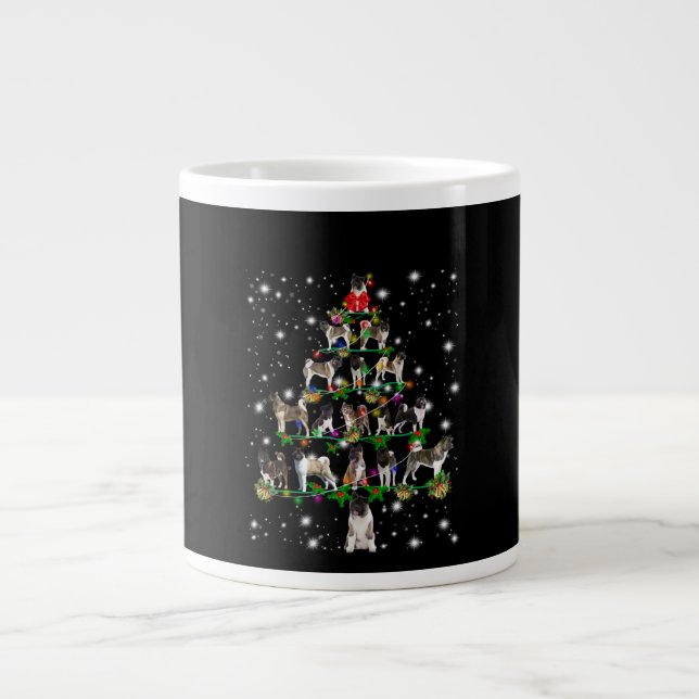 Akita Christmas Tree Covered By Flashli Large Coffee Mug (Front)
