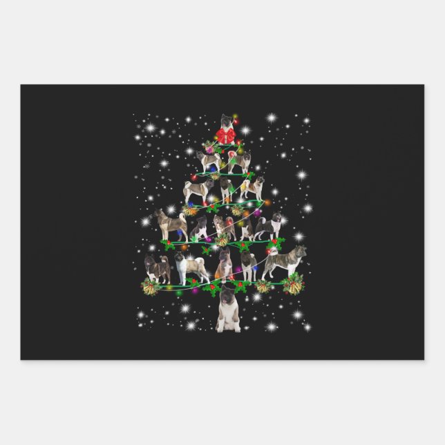 Akita Christmas Tree Covered By Flashli Wrapping Paper Sheet (Front)