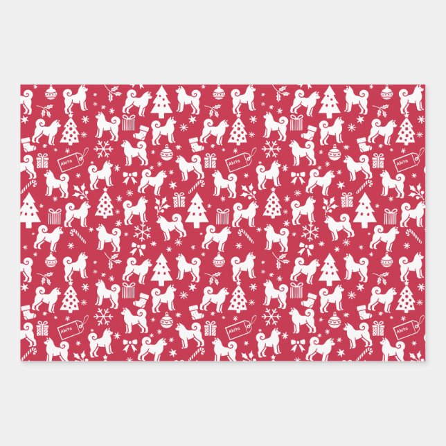 Akita Christmas Wrapping Paper Sheet (Front)
