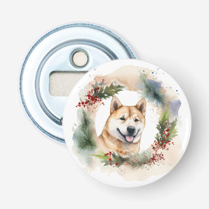 Akita Christmas Wreath Festive Pup Bottle Opener