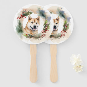 Akita Christmas Wreath Festive Pup Hand Fan