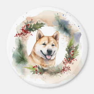 Akita Christmas Wreath Festive Pup Magnet