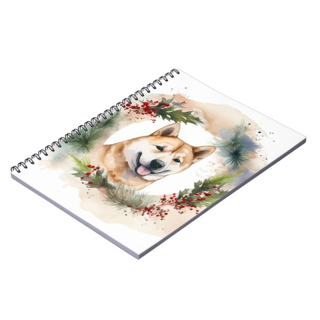 Akita Christmas Wreath Festive Pup Notebook (Left Side)